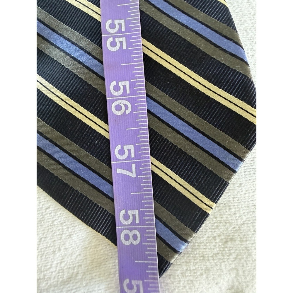 Dion Signature Italian Silk Striped Tie Made in Canada Blue Gray Gold - Picture 5 of 6